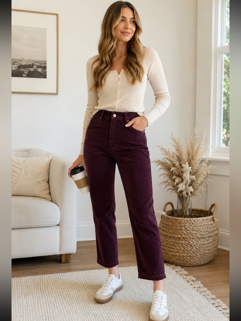 PacSun Burgundy Corduroy High Rise Straight Leg Mom Jeans Size 29